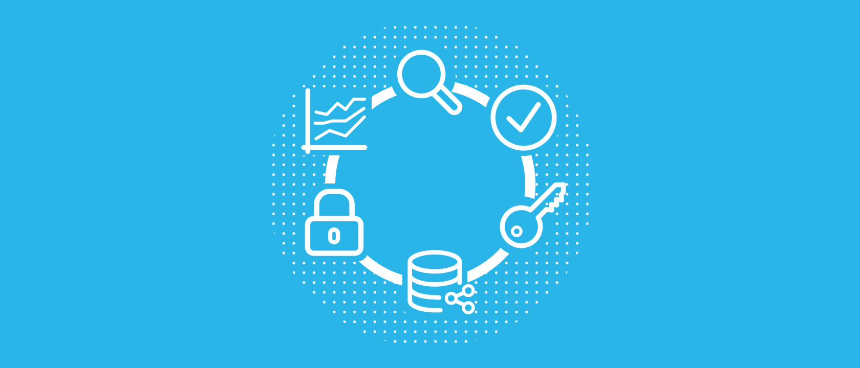 snowflake blue background with white circular icon graphics