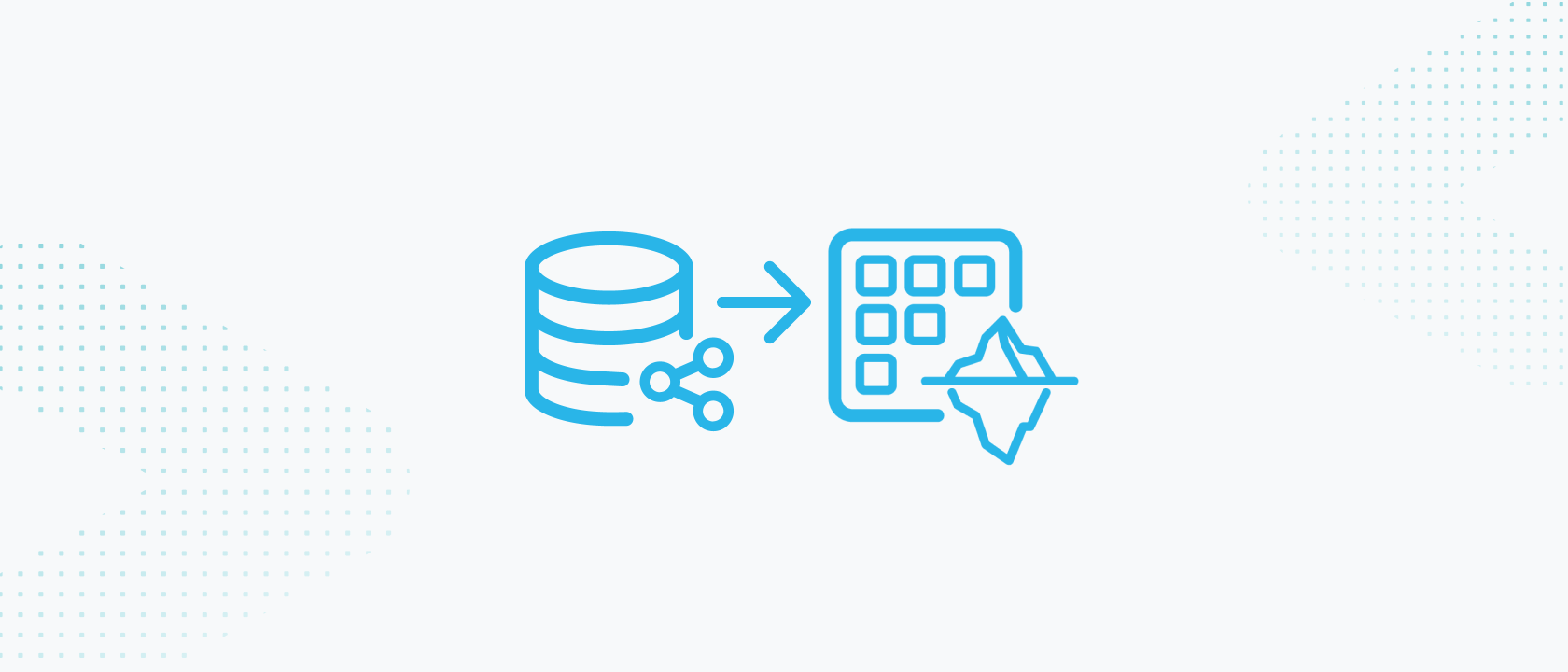 visual of snowflake blue sharing collabortation icon with arrow pointing towards iceberg tables icon